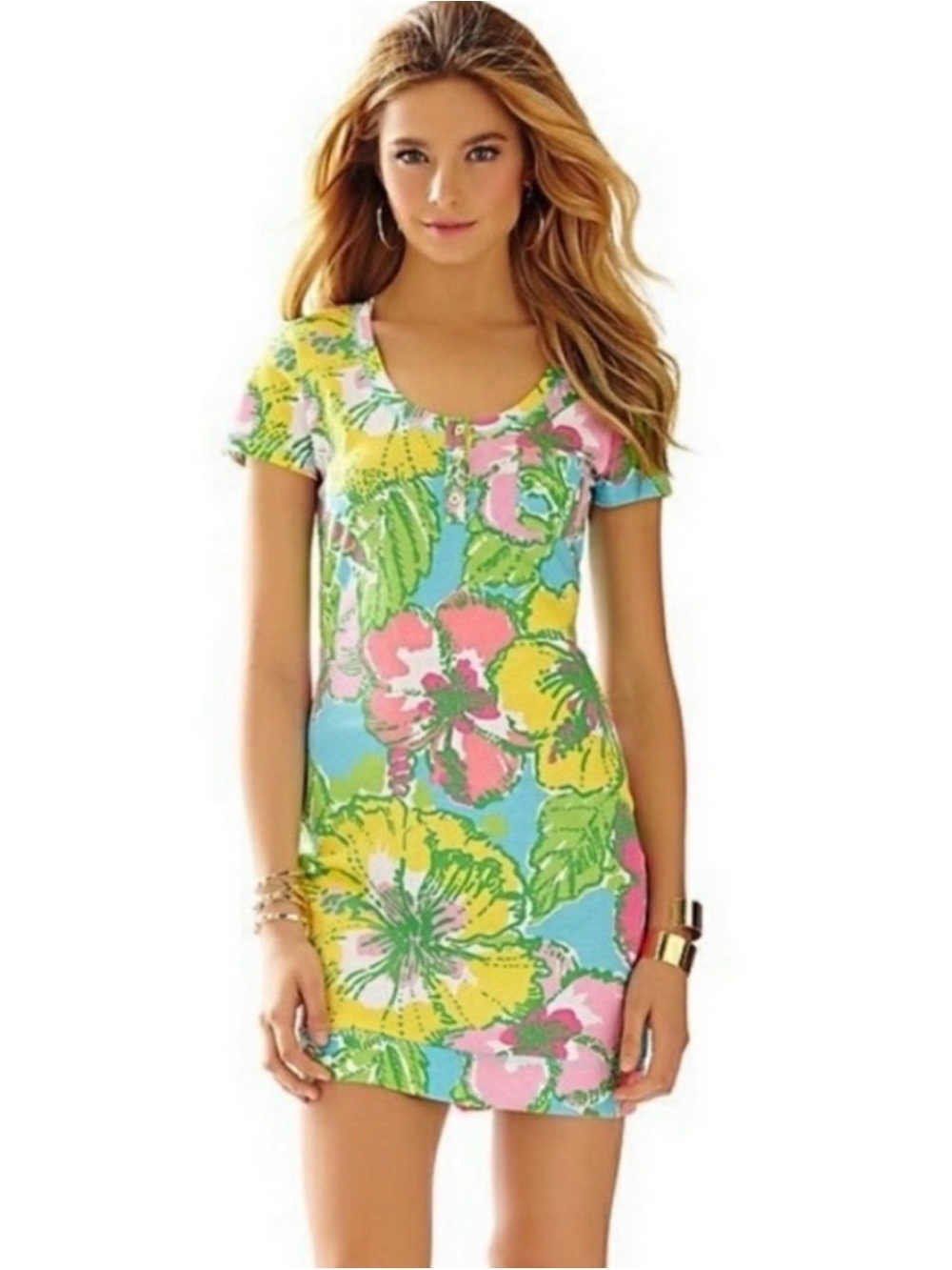 Lilly Pulitzer Britton Big Flirt Print Henley T-Shirt Dress Womens Size XL